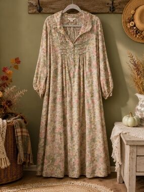 April Cornell W1 (3X) Floral Prairie Maxi Dress Cottagecore 100% Modal